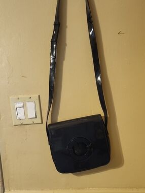 Sleek Black Patent Messenger Crossbody Bag